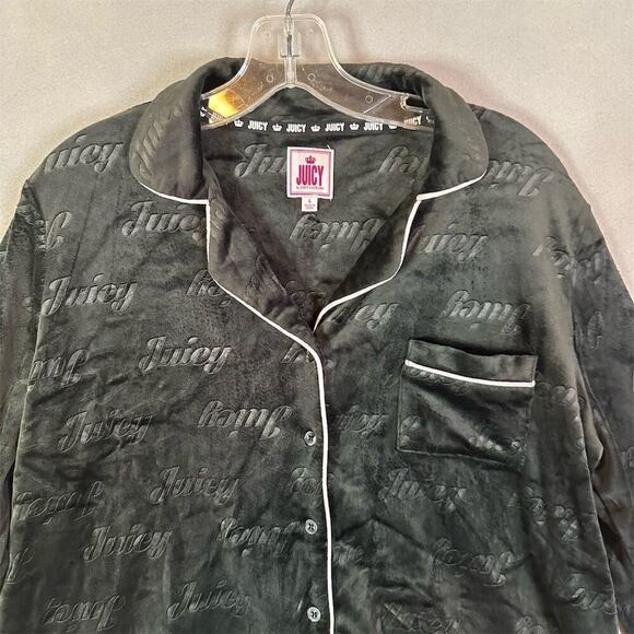 Juicy Couture Velour Pajama Top Women Size L Black Long Sleeve Cozy Soft Y2K - Picture 4 of 13